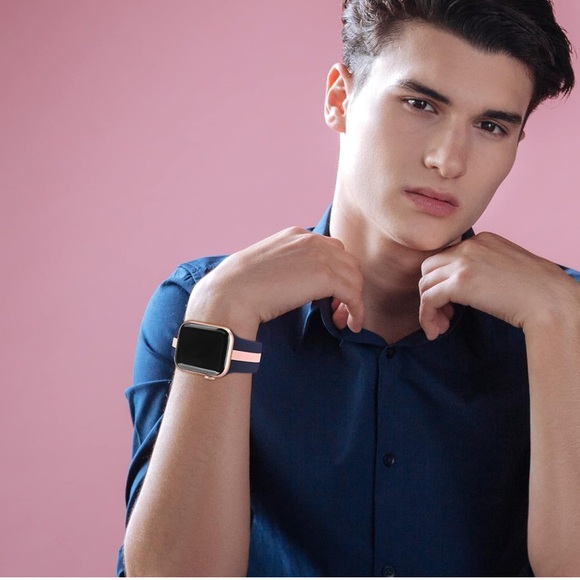 Designer Sport Band Compatible with Apple Watch iWatch Bands Navy and Pink - Picture 9 of 9